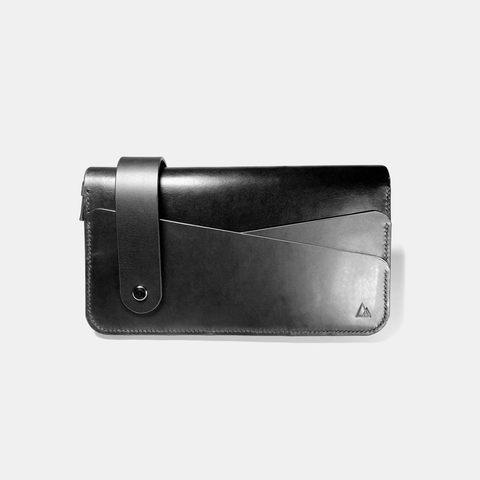 Long leather Zip wallet - handmade in black full grain vegetable tanned leather - made in france - portefeuille long zippé en cuir noir à tannage végétale naturel pleine fleur - darksails