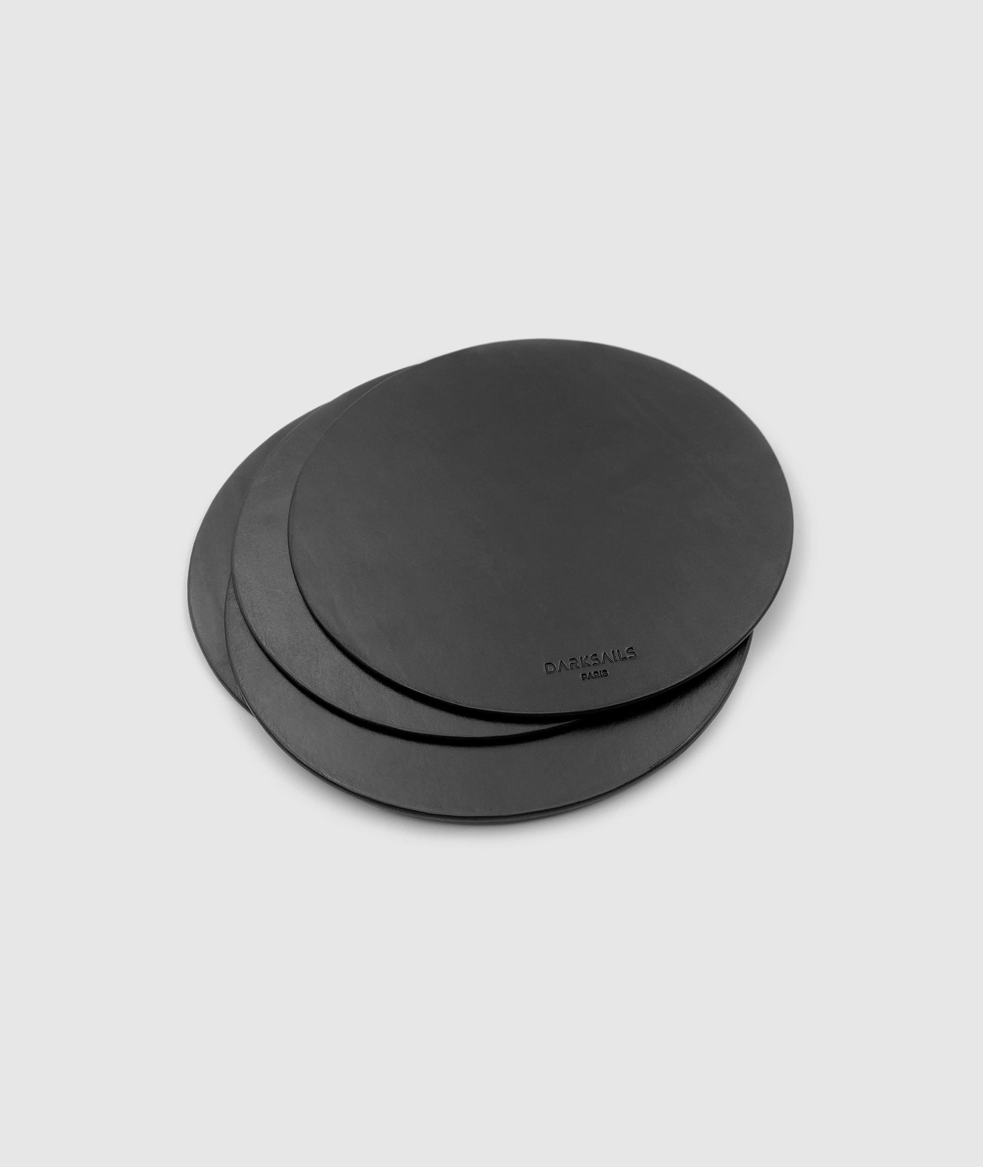 Black round leather mouse pad by darksails - tapis de souris rond en cuir noir fait main