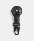 Black leather AirTag holder with snap hook handmade in France