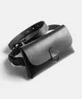 Black leather belt bag handmade with adjustable strap