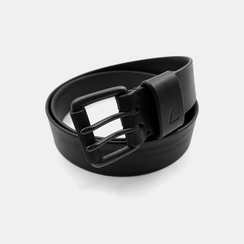 Black leather belt with double prong brass buckle handmade in France