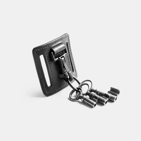 Black leather belt keychain handmade with snap hook and vintage keys