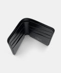 Black leather bifold wallet interior layout with six card slots