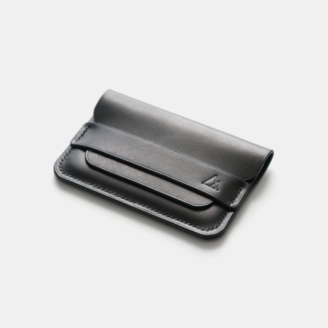 Porte-cartes cuir noir à rabat enveloppe fait main en France