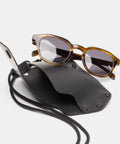 Étui à lunettes de soleil cuir noir homme, tour de cou paracord