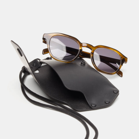 Étui à lunettes de soleil cuir noir homme, tour de cou paracord