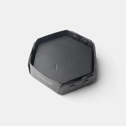 Set de 6 dessous de verre cuir noir hexagonaux Darksails