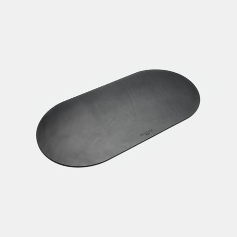 Tapis de clavier cuir noir, tranches brunies à la main, ovale