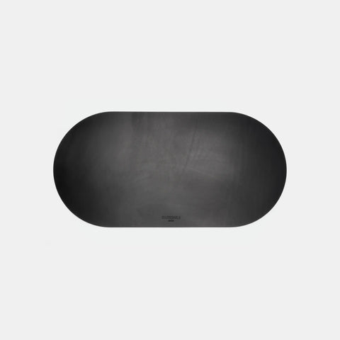 Tapis de clavier cuir noir pleine fleur, fait main, forme ovale