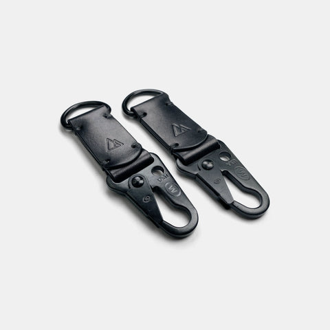 Black leather keychain with snap hook and D-ring handmade in France