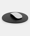 Black leather mousepad round design handmade in France