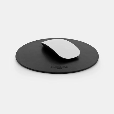 Black leather mousepad round design handmade in France