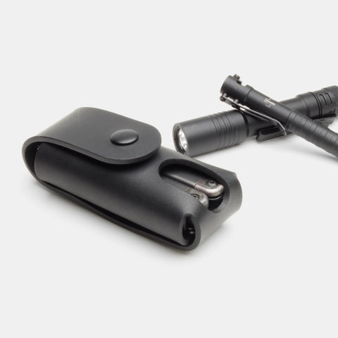 Black leather multitool holster with flashlight EDC carry