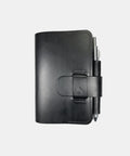 Protège-cahier cuir noir avec fermeture rabat et languette cuir