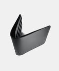 Black leather wallet bifold design exterior view with clean lines