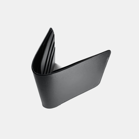 Black leather wallet bifold design exterior view with clean lines