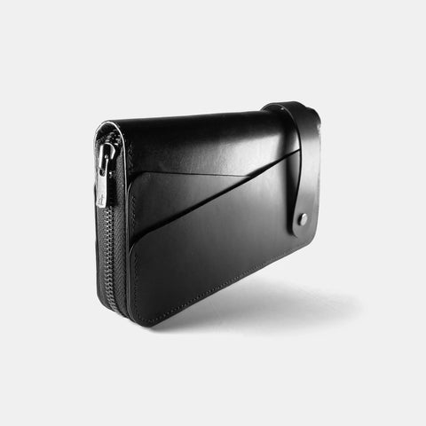 Portefeuille cuir noir avec fermeture éclair enveloppante