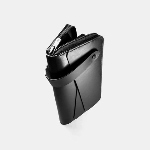 Portefeuille cuir noir avec fermeture éclair et poignée cuir