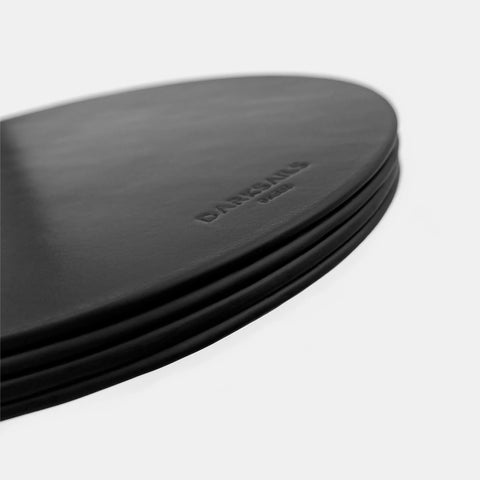Black mousepad leather embossed branding detail and burnished edges