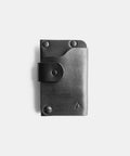 Compact leather card holder for men with black finish and snap button