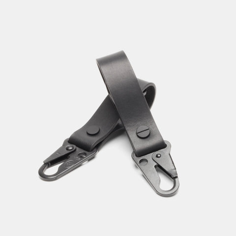 Porte-clés en cuir pleine fleur noir avec mousqueton HK style militaire