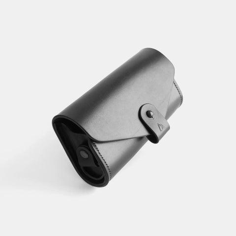 Handmade leather eyeglass case showing full-grain leather texture and construction