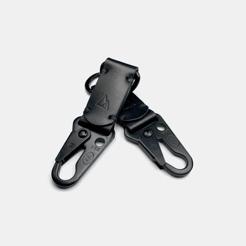 Handmade leather keychain showing hand-stitched construction and hardware