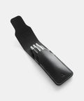 Black leather pen case showing hand-burnished edges and saddle stitch craftsmanship