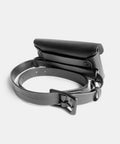 Leather belt bag folded showing compact design with buckle