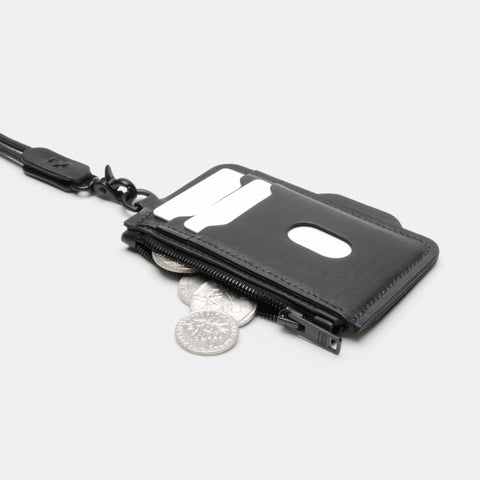 Porte-cartes cuir poche zippée ouverte avec pièces de monnaie