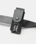 Leather multitool sheath on belt with integrated belt loop