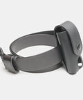 Leather multitool sheath slim profile side view on belt