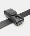 Leather multitool sheath snap button and belt loop side view