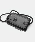 Étui téléphone tour de cou en cuir noir, fait main en France